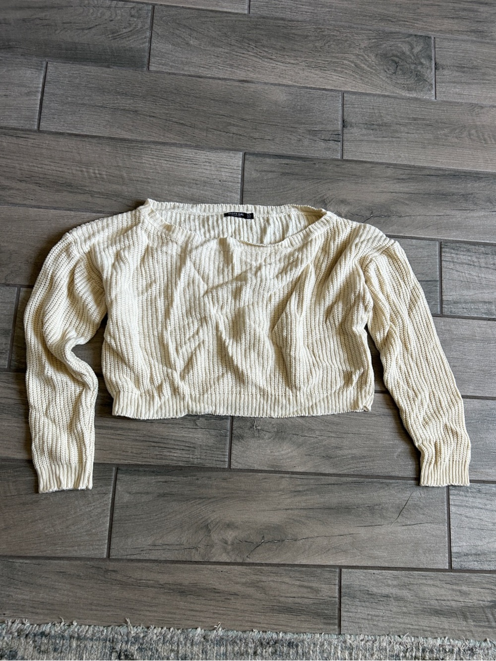 Nasty Gal Cropped Rib-Knit Sweater - Cream